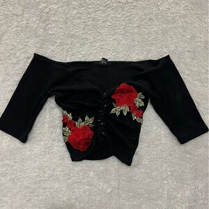 Black Floral Off-Shoulder Top